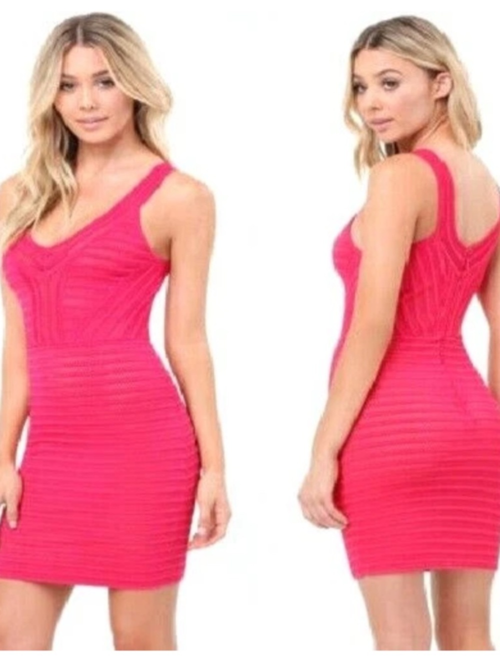 NWT bebe hot pink lace dress v neck sweater crochet stretchy bodycon top dress